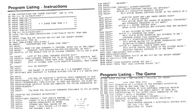 Program Listing of Super Star Trek (1978)