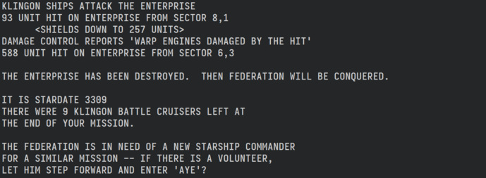 A Klingon ship destroyed the Enterprise. Federation is lost