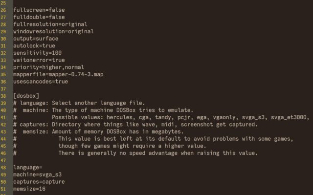 Aprite la configurazione di DOSBox con un editor di testi