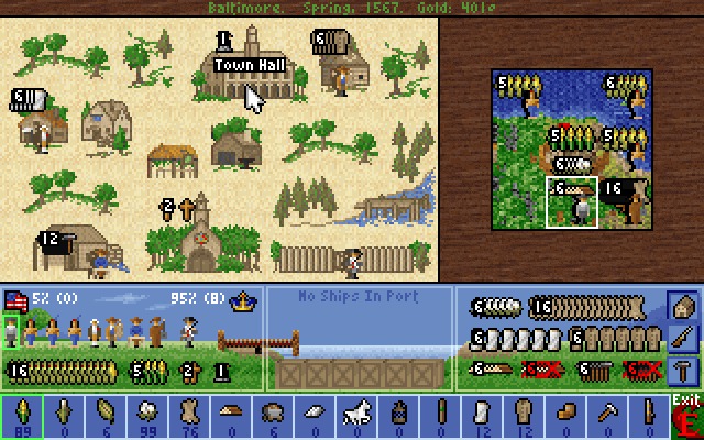 The city management screen shows all the cargos and buildings