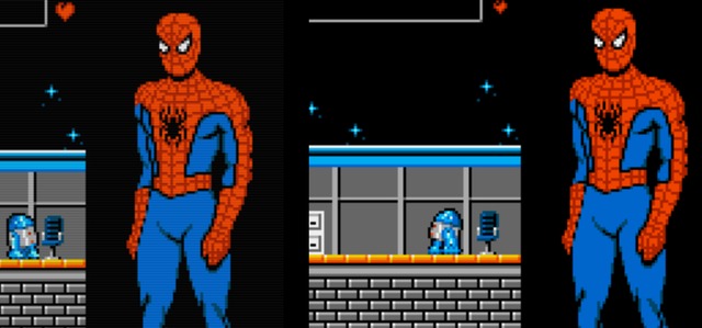 Confronto tra Spiderman con o senza scanlines