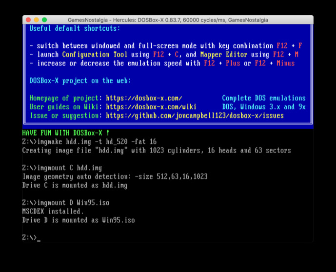 Create and mount the images inside DOSBox-X
