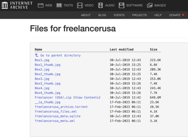 The content of an Internet Archive