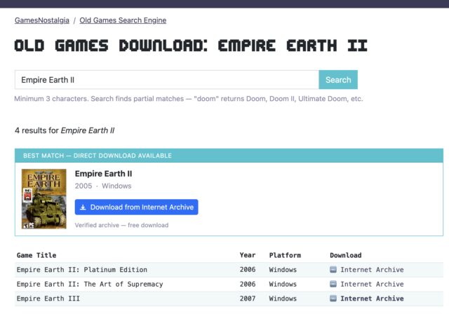 GamesNostalgias Old Games Download Search Engine