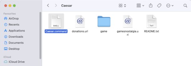 Il folder del gioco una volta estratto mostra il file .command