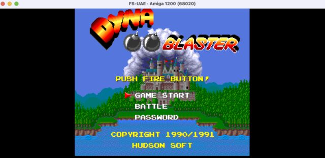 DynaBlaster per Amiga mentre gira su macOS Sequoia