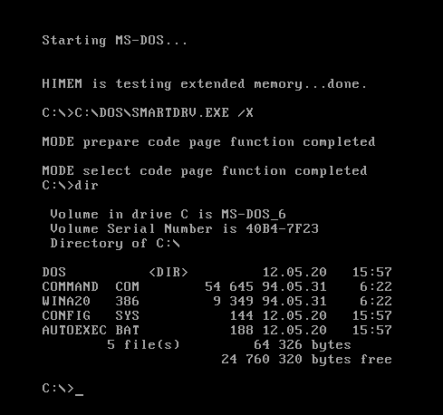 MS-DOS Screen showing CONFIG.SYS and AUTOEXEC.BAT